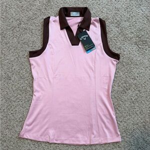 Callaway Women's Color Block Stretch Jersey V-Neck Sleeveless Golf Polo Shirt S